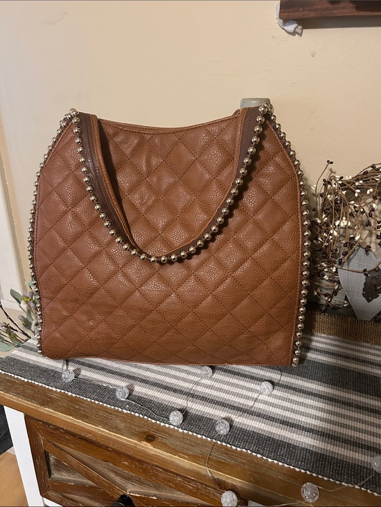 Big Buddha Handbags - Big Buddha Quilted Brown Shoulder Bag with Stud Trim